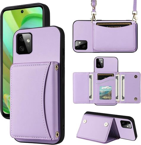 Wallet Case for Motorola Moto Edge 2021/MotoEdge 5G UW 2021 with Crossbody Strap Premium PU Leather Card Holder Shockproof Heavy Duty Full Body Accessories Cell Phone Cover for XT2141-1 Black in Kuwait