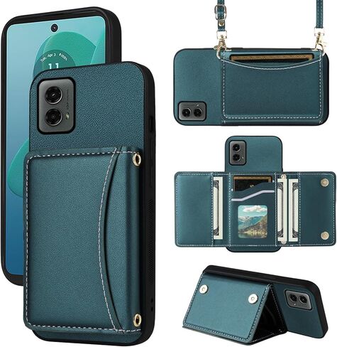 Wallet Case for Motorola Moto Edge 2021/MotoEdge 5G UW 2021 with Crossbody Strap Premium PU Leather Card Holder Shockproof Heavy Duty Full Body Accessories Cell Phone Cover for XT2141-1 Black in Saudi Arabia