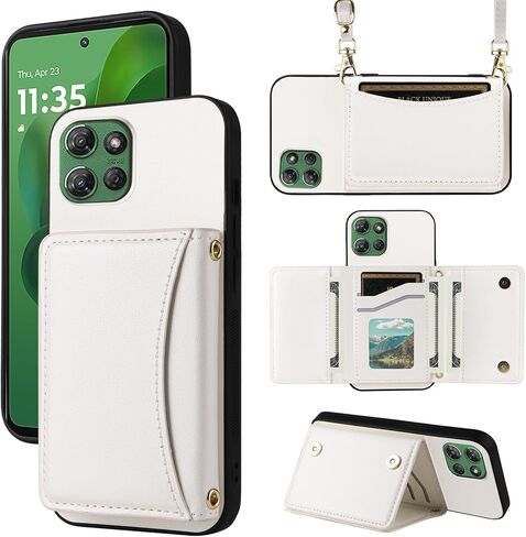 Wallet Case for Motorola Moto Edge 2021/MotoEdge 5G UW 2021 with Crossbody Strap Premium PU Leather Card Holder Shockproof Heavy Duty Full Body Accessories Cell Phone Cover for XT2141-1 Black in Saudi Arabia