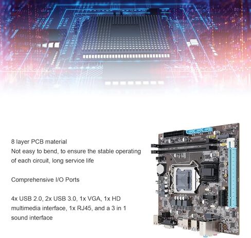 H110 Gaming Motherboard, LGA 1151 ATX DDR4 M.2 NVMe NGFF SATA3.0 6GBs PCIe, with 2 Channel DDR4 1600 1866 2133 2400MHz, for 6 7 8 Gen 14nm CPU Core I7 I5 I3 Pentium Celeron in Kuwait