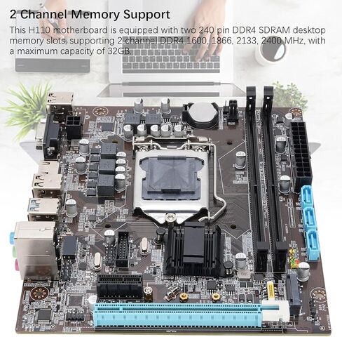 H110 Gaming Motherboard, LGA 1151 ATX DDR4 M.2 NVMe NGFF SATA3.0 6GBs PCIe, with 2 Channel DDR4 1600 1866 2133 2400MHz, for 6 7 8 Gen 14nm CPU Core I7 I5 I3 Pentium Celeron in Kuwait