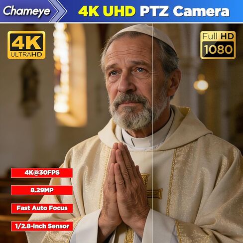 Chameye 4K PTZ Camera NDI AI Auto-Tracking, 20X Optical Zoom, M500 Video Mixer Switcher 4K, Multi-Camera Live Streaming for Church Worship Education Conference, C420TX3+M500 in Kuwait