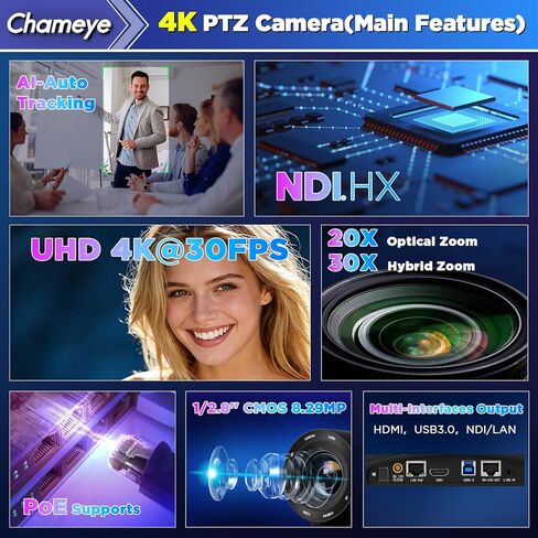 Chameye 4K PTZ Camera NDI AI Auto-Tracking, 20X Optical Zoom, M500 Video Mixer Switcher 4K, Multi-Camera Live Streaming for Church Worship Education Conference, C420TX3+M500 in Kuwait