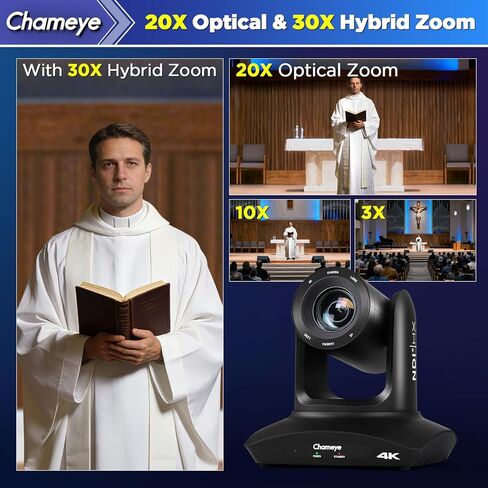 كاميرا Chameeye 4K PTZ NDI تتبع تلقائي بالذكاء الاصطناعي، تكبير بصري 20X، مع وحدة تحكم PTZ لمؤتمر زفاف الكنيسة، حزمة 4K PTZ، C420TX2+E300 in Kuwait
