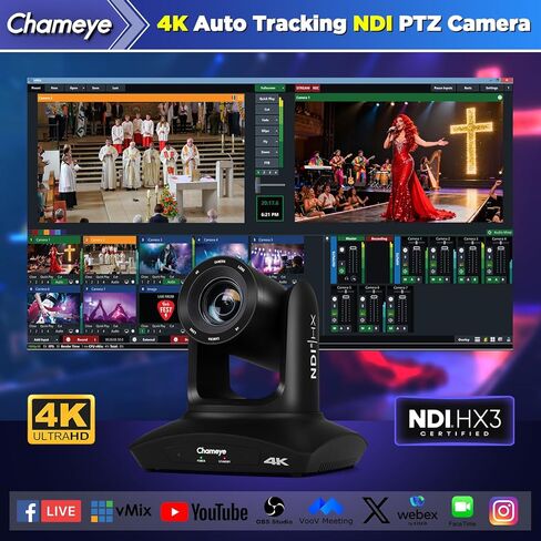 كاميرا Chameeye 4K PTZ NDI تتبع تلقائي بالذكاء الاصطناعي، تكبير بصري 20X، مع وحدة تحكم PTZ لمؤتمر زفاف الكنيسة، حزمة 4K PTZ، C420TX2+E300 in Kuwait