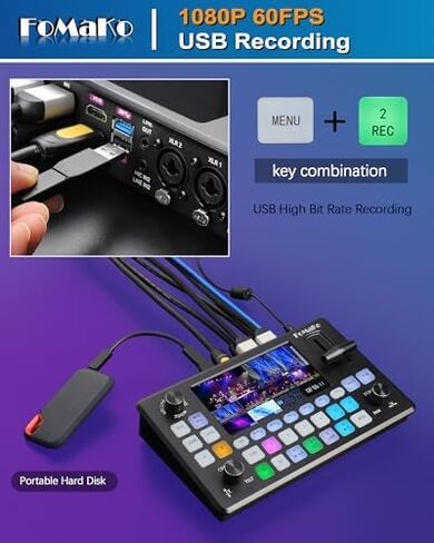 كاميرا FoMaKo HDMI PTZ، الجيل الثالث من التتبع التلقائي بالذكاء الاصطناعي، تكبير بصري 20x، للبث المباشر لتقارير الوسائط والأخبار، حزمة الإعداد الكاملة (FMK12UH Pro(20x)-BX3+KC601 Pro+KC608 Pro+P1000+FMKH107X3) in Kuwait