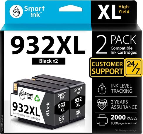 استبدال خرطوشة الحبر المتوافقة مع الحبر الذكي ل HP 932XL 932 XL (2 الأسود ، حزمة كومبو خراطيش الحبر الصباغ لاستخدامها مع طابعات OfficeJet 6600 6700 7510 7612 6100 7620 7110 in Kuwait