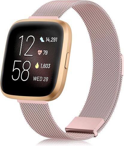 سوار معدني متوافق مع سوار Fitbit Versa 2/Fitbit Versa Bands للنساء والرجال، سوار معصم شبكي من الفولاذ المقاوم للصدأ حزام بديل لـ Fitbit Versa 2/Versa Lite/Versa SE، وردي وردي in Kuwait