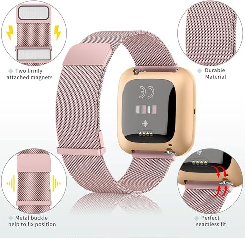 سوار معدني متوافق مع سوار Fitbit Versa 2/Fitbit Versa Bands للنساء والرجال، سوار معصم شبكي من الفولاذ المقاوم للصدأ حزام بديل لـ Fitbit Versa 2/Versa Lite/Versa SE، وردي وردي in Kuwait