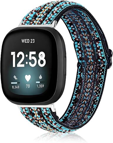 Elastic Nylon Bands Compatible with Fitbit Versa 4 / Versa 3 / Sense 2 / Sense, Soft Adjustable Breathable Sports Replacement Wristbands for Women and Men in Saudi Arabia