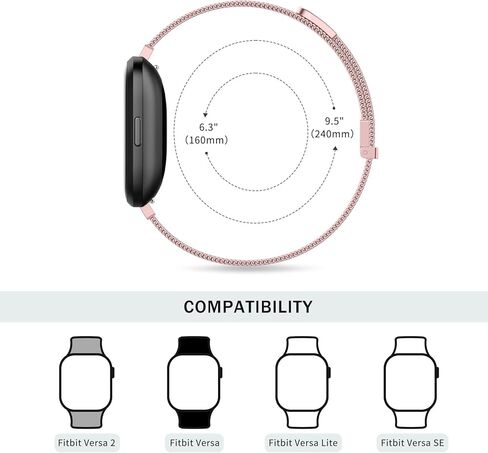 سوار معدني متوافق مع سوار Fitbit Versa 2/Fitbit Versa Bands للنساء والرجال، سوار معصم شبكي من الفولاذ المقاوم للصدأ حزام بديل لـ Fitbit Versa 2/Versa Lite/Versa SE، وردي وردي in Kuwait
