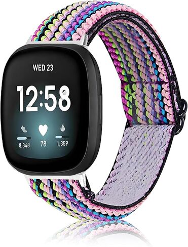 Elastic Nylon Bands Compatible with Fitbit Versa 4 / Versa 3 / Sense 2 / Sense, Soft Adjustable Breathable Sports Replacement Wristbands for Women and Men in Saudi Arabia