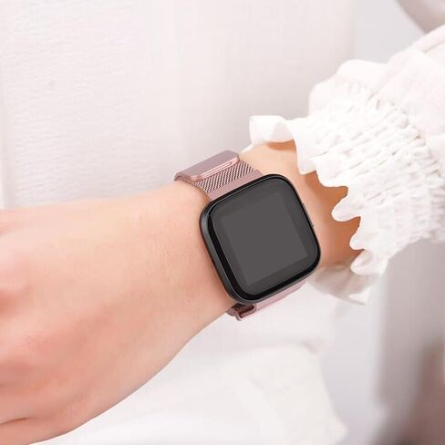 سوار معدني متوافق مع سوار Fitbit Versa 2/Fitbit Versa Bands للنساء والرجال، سوار معصم شبكي من الفولاذ المقاوم للصدأ حزام بديل لـ Fitbit Versa 2/Versa Lite/Versa SE، وردي وردي in Kuwait