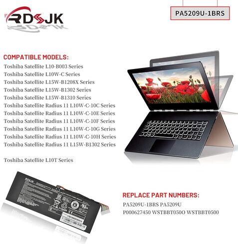 PA5209U-1BRS بطارية الكمبيوتر المحمول لتوشيبا الأقمار الصناعية L10-B003 L10W-B L10W-C L10T L10W L15W-B L15W-B1208X L15W-B1302 L15W-B1310 دائرة نصف قطرها 11 L10W-C L10W-C-10C L10W-C-10H سلسلة P000627450 WSTBBT050O 7.2V 28Wh in Kuwait