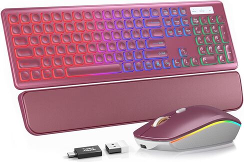 Wireless Keyboard and Mouse Combo, RGB Backlit, Rechargeable & Light Up Letters, Full-Size, Soft Typing, Sleep Mode, 2.4GHz Quiet Keyboard Set for Mac, Windows, Laptop, PC, Trueque KM42Pro in Kuwait