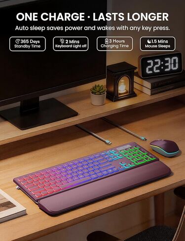 Wireless Keyboard and Mouse Combo, RGB Backlit, Rechargeable & Light Up Letters, Full-Size, Soft Typing, Sleep Mode, 2.4GHz Quiet Keyboard Set for Mac, Windows, Laptop, PC, Trueque KM42Pro in Kuwait