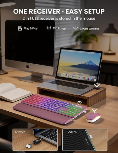 Wireless Keyboard and Mouse Combo, RGB Backlit, Rechargeable & Light Up Letters, Full-Size, Soft Typing, Sleep Mode, 2.4GHz Quiet Keyboard Set for Mac, Windows, Laptop, PC, Trueque KM42Pro in Kuwait