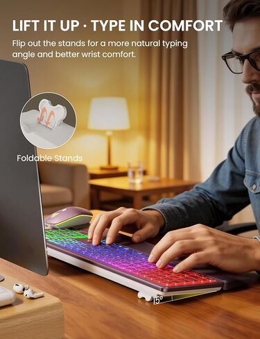 Wireless Keyboard and Mouse Combo, RGB Backlit, Rechargeable & Light Up Letters, Full-Size, Soft Typing, Sleep Mode, 2.4GHz Quiet Keyboard Set for Mac, Windows, Laptop, PC, Trueque KM42Pro in Kuwait
