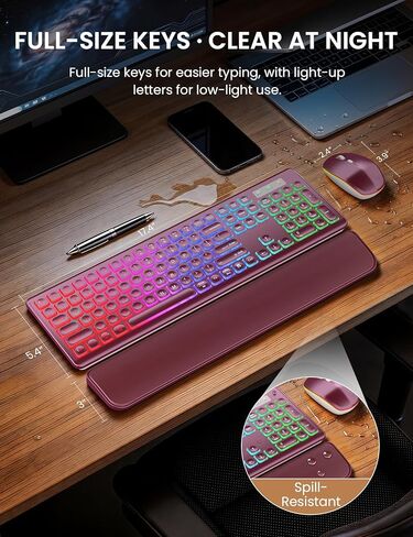 Wireless Keyboard and Mouse Combo, RGB Backlit, Rechargeable & Light Up Letters, Full-Size, Soft Typing, Sleep Mode, 2.4GHz Quiet Keyboard Set for Mac, Windows, Laptop, PC, Trueque KM42Pro in Kuwait