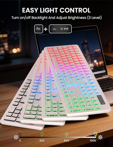 مجموعة لوحة مفاتيح وماوس لاسلكية، إضاءة خلفية RGB، حروف قابلة لإعادة الشحن والإضاءة، حجم كامل، كتابة ناعمة، وضع السكون، مجموعة لوحة مفاتيح هادئة 2.4 جيجا هرتز لأجهزة Mac، Windows، الكمبيوتر المحمول، الكمبيوتر الشخصي، Trueque KM42Pro in Kuwait