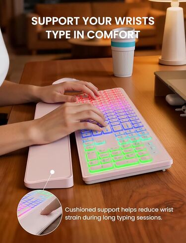 مجموعة لوحة مفاتيح وماوس لاسلكية، إضاءة خلفية RGB، حروف قابلة لإعادة الشحن والإضاءة، حجم كامل، كتابة ناعمة، وضع السكون، مجموعة لوحة مفاتيح هادئة 2.4 جيجا هرتز لأجهزة Mac، Windows، الكمبيوتر المحمول، الكمبيوتر الشخصي، Trueque KM42Pro in Kuwait