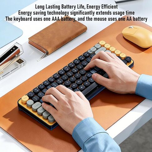 Asixxsix Wireless Keyboard and Mouse Combo, Bluetooth 2.4 GHz Wireless Cordless Mouse Keyboard 85 Keys Ergonomic Computer with Round Keycaps for PC, Laptop, in Kuwait