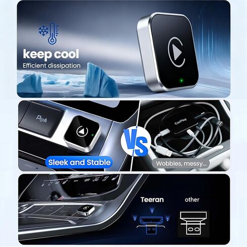 Wireless CarPlay Adapter & Android Auto Dongle, Shiny Silver，Fast Auto-Connect, Compact Plug & Play Wireless CarPlay Converter for iPhone & Android, USB/USB-C, No Delay, Seamless Reconnection in Kuwait
