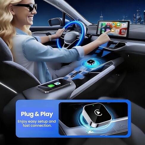 Wireless CarPlay Adapter & Android Auto Dongle, Shiny Silver，Fast Auto-Connect, Compact Plug & Play Wireless CarPlay Converter for iPhone & Android, USB/USB-C, No Delay, Seamless Reconnection in Kuwait