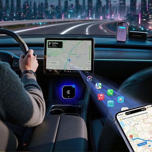 Wireless CarPlay Adapter & Android Auto Dongle, Shiny Silver，Fast Auto-Connect, Compact Plug & Play Wireless CarPlay Converter for iPhone & Android, USB/USB-C, No Delay, Seamless Reconnection in Kuwait