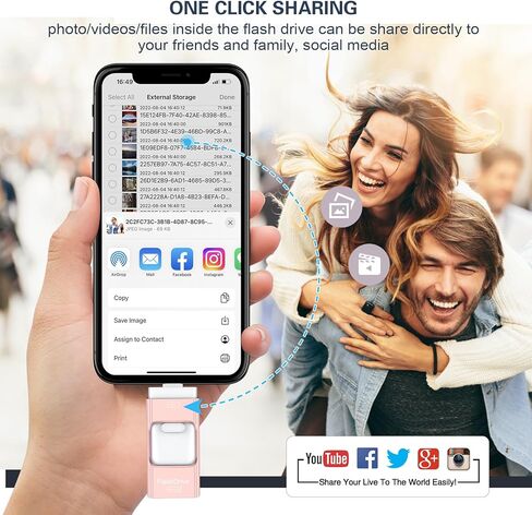 128GB Flash Drive for Phone/pad/Android/PC/Laptop,USB Drive Memory Picture Storage External Drive,Need APP(Pink) in Kuwait