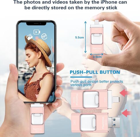128GB Flash Drive for Phone/pad/Android/PC/Laptop,USB Drive Memory Picture Storage External Drive,Need APP(Pink) in Kuwait