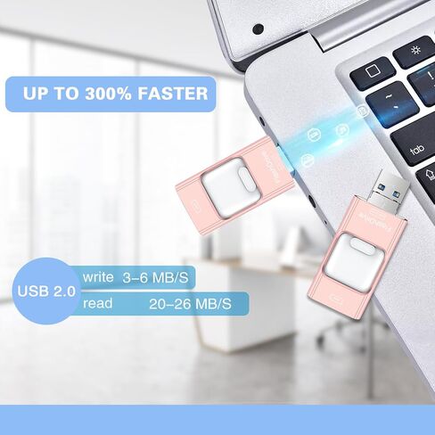 128GB Flash Drive for Phone/pad/Android/PC/Laptop,USB Drive Memory Picture Storage External Drive,Need APP(Pink) in Kuwait