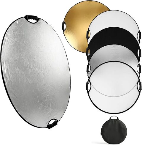 QWORK 32" (80cm) 5-in-1 Collapsible Light Reflector & Diffuser - Translucent, Silver, Gold, White, Black, Multi Disc Photography Reflector for Studio Outdoor Photography in Kuwait