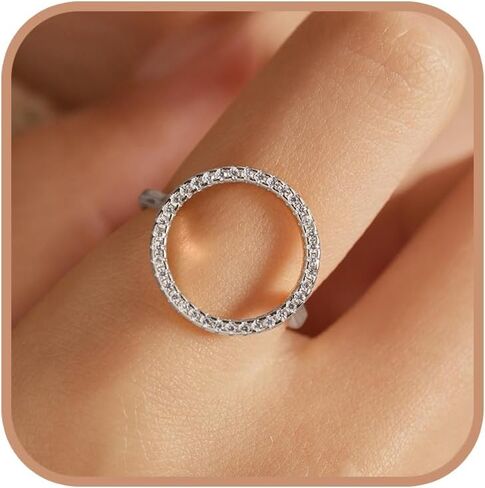 Circle Ring for Women Sterling Silver Karma Ring Dainty Promise Mother Daughter Rings Minimalism Statement Ring with CZs Jewelry Gifts for Family Members US Size 5-10 in Kuwait