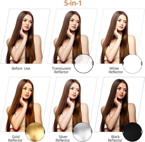QWORK 32" (80cm) 5-in-1 Collapsible Light Reflector & Diffuser - Translucent, Silver, Gold, White, Black, Multi Disc Photography Reflector for Studio Outdoor Photography in Kuwait