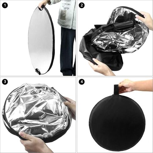 QWORK 32" (80cm) 5-in-1 Collapsible Light Reflector & Diffuser - Translucent, Silver, Gold, White, Black, Multi Disc Photography Reflector for Studio Outdoor Photography in Kuwait