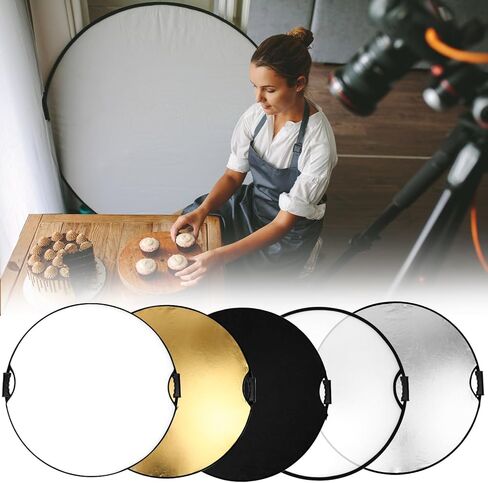 QWORK 32" (80cm) 5-in-1 Collapsible Light Reflector & Diffuser - Translucent, Silver, Gold, White, Black, Multi Disc Photography Reflector for Studio Outdoor Photography in Kuwait