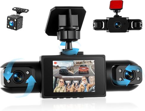360° 4 Channel 1080P Dash Cam Front and Rear Inside Left Right, 2“ IPS Dash for Cars, Built-in Loop Recording & G-Sensor, 24/7 Recording Parking,Motion Detection,Night Vision,Reversing Help (No WiFi) in Kuwait