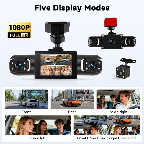 360° 4 Channel 1080P Dash Cam Front and Rear Inside Left Right, 2“ IPS Dash for Cars, Built-in Loop Recording & G-Sensor, 24/7 Recording Parking,Motion Detection,Night Vision,Reversing Help (No WiFi) in Kuwait