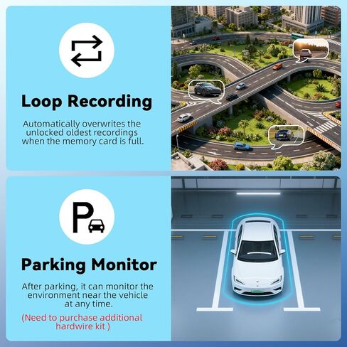 360° 4 Channel 1080P Dash Cam Front and Rear Inside Left Right, 2“ IPS Dash for Cars, Built-in Loop Recording & G-Sensor, 24/7 Recording Parking,Motion Detection,Night Vision,Reversing Help (No WiFi) in Kuwait