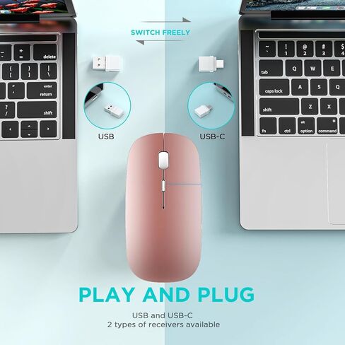 ماوس USB C لاسلكي لجهاز MacBook air MacBook pro، ماوس بلوتوث لاسلكي لأجهزة الكمبيوتر المحمول/الكمبيوتر الشخصي/Mac/iPad pro/الكمبيوتر (ذهبي وردي) in Kuwait