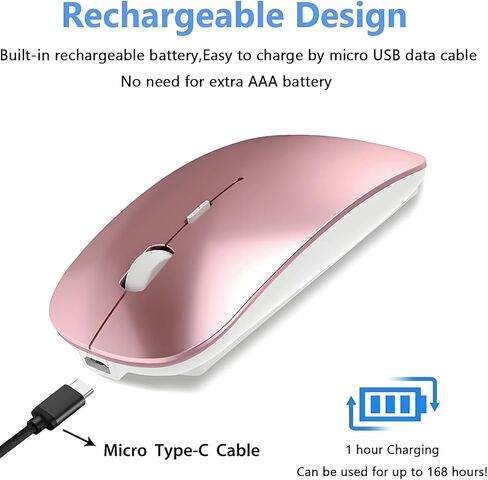 ماوس USB C لاسلكي لجهاز MacBook air MacBook pro، ماوس بلوتوث لاسلكي لأجهزة الكمبيوتر المحمول/الكمبيوتر الشخصي/Mac/iPad pro/الكمبيوتر (ذهبي وردي) in Kuwait