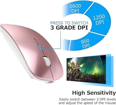 ماوس USB C لاسلكي لجهاز MacBook air MacBook pro، ماوس بلوتوث لاسلكي لأجهزة الكمبيوتر المحمول/الكمبيوتر الشخصي/Mac/iPad pro/الكمبيوتر (ذهبي وردي) in Kuwait