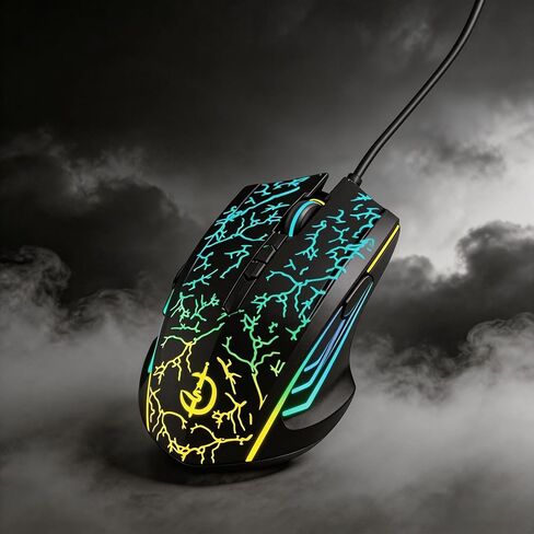 【 Switchable Mouse Light & Mute - USB 】 Gaming Laptop Optical Wired Mouse, RGB Lighting Effect, Adjustable Four Level Optical Sensor, DPI up to 3200, Suitable for Windows 7/8/10/XP Vista Linux System in Kuwait