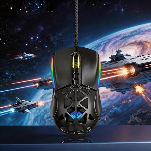 【 Plug and Play - Interchangeable Magnetic Back Cover 】 2026 Upgraded High-Performance Wired Gaming Mouse, 7200 DPI, RGB, Anti Slip Roller, 59 Inch Cable, Ergonomic Design, Suitable for PC/Mac in Kuwait