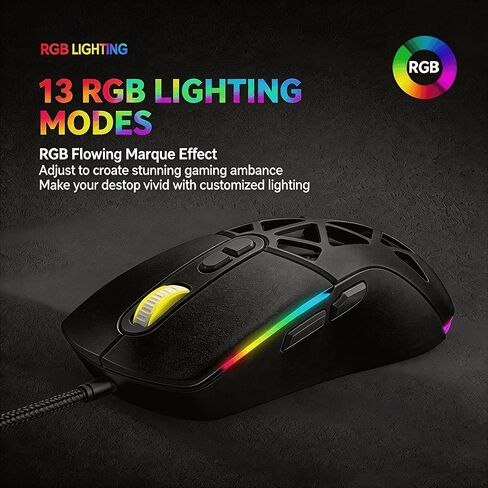 【 Plug and Play - Interchangeable Magnetic Back Cover 】 2026 Upgraded High-Performance Wired Gaming Mouse, 7200 DPI, RGB, Anti Slip Roller, 59 Inch Cable, Ergonomic Design, Suitable for PC/Mac in Kuwait
