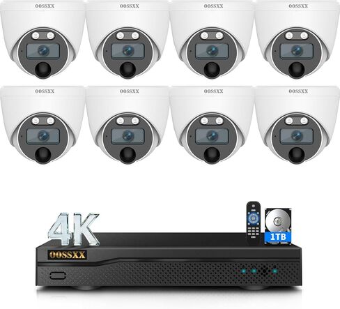 نظام كاميرا مراقبة CCTV سلكية 4K، طقم DVR 8CH HD، 8X Dome IP66 كاميرات داخلية وخارجية مع موصلات مقاومة للماء، رؤية ليلية بالأشعة تحت الحمراء بطول 65 قدمًا، تطبيق مجاني، بدون رسوم اشتراك، وصول عن بعد in Kuwait