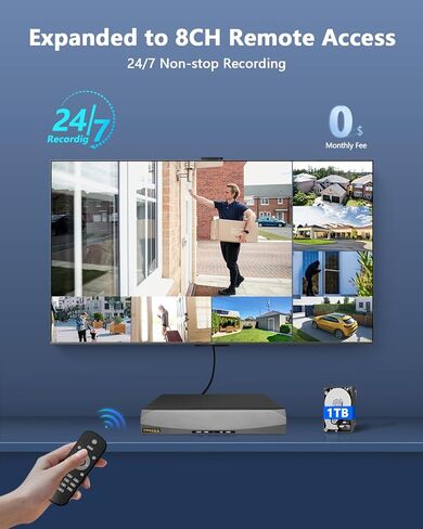 نظام كاميرا مراقبة CCTV سلكية 4K، طقم DVR 8CH HD، 8X Dome IP66 كاميرات داخلية وخارجية مع موصلات مقاومة للماء، رؤية ليلية بالأشعة تحت الحمراء بطول 65 قدمًا، تطبيق مجاني، بدون رسوم اشتراك، وصول عن بعد in Kuwait