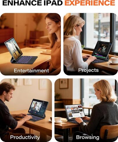 حافظة لوحة المفاتيح السحرية A2C لجهاز iPad Air 13 بوصة (M4 2026/M3 2025/M2 2024) وiPad Pro 12.9 بوصة (الجيل السادس/الخامس/الجيل الرابع)، حامل ناتئ مغناطيسي عائم، لوحة تتبع زجاجية دقيقة، لوحة مفاتيح بإضاءة خلفية بـ 11 لونًا in Kuwait
