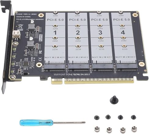 Tangxi M.2 NVME to PCIe 5.0 X16 Adapter, 4 Port M.2 NVMe SSD to PCIE Key Hard Drive Converter Card, 4x128Gbps Full Speed, Supports PCI E 3.0 4.0 and 5.0 Protocols in Kuwait